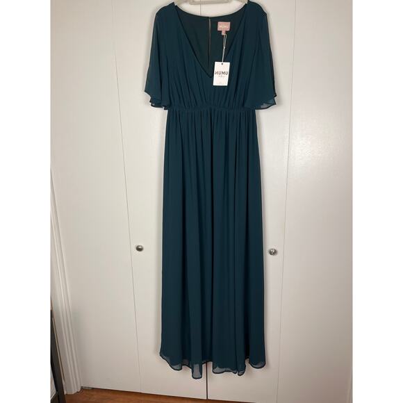 Show Me Your mumu Emily Empire Maxi Dress Emerald Green Chiffon Classic - Picture 4 of 8